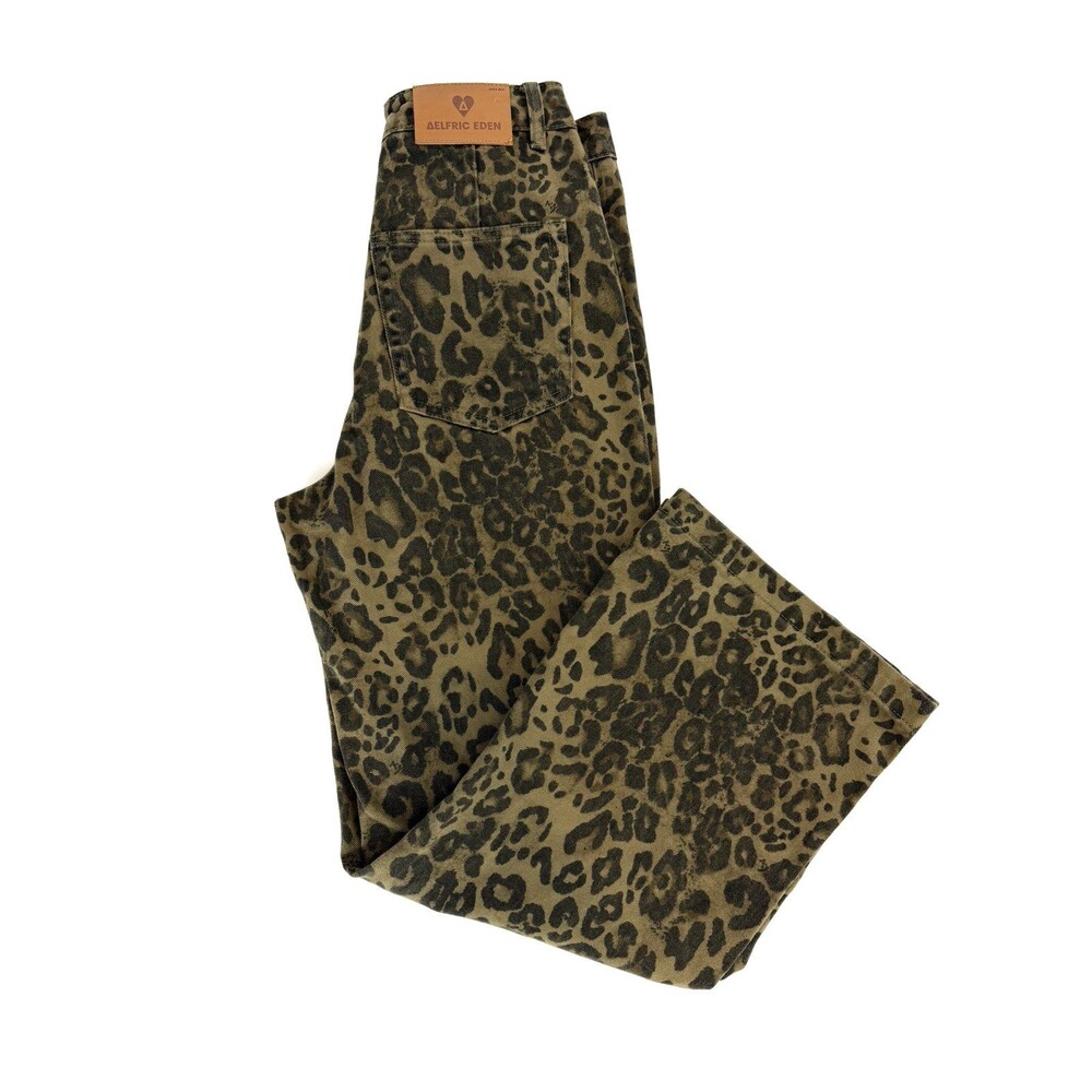 Delfric Eden Leopard Print Wide Leg Jeans Womens 29 High Rise Animal Print Stree - Picture 6 of 11